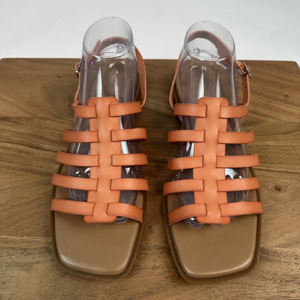 New Womens Nordstrom Rack Hugo Orange Faux Leather Gladiator Sandals Size 10